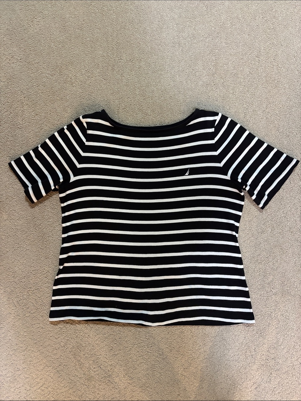 Nautica Black and White Striped Short Sleeve Tee 100% Cotton